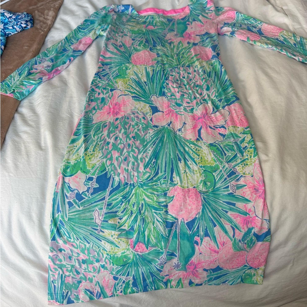 Lilly Pulitzer Pink & Teal Tropical Shift Dress